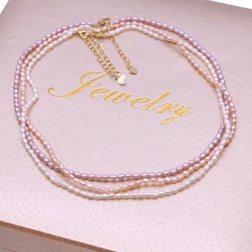 New 3-4mm Beads Natural Freshwater Pearl Necklace Rice Beads Shape for DIY Jewelry Necklace Bracelets Accessories Gift