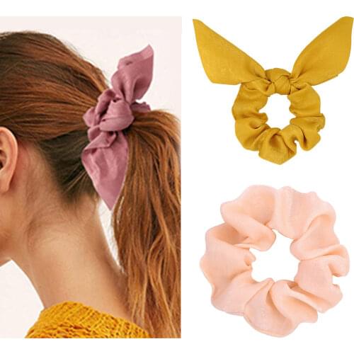 2020 New Cross-Border Ribbon Tassel Knot Large Intestine Ring Released Circle Plain Rabbit Eared Silk Fabrics Headdress Top Cuft