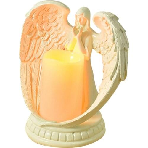 New Angel Candle Holder Resin Angel Statue Battery-powered Flameless Candles Wedding Gift Home Office Decoration Exquisite Gift