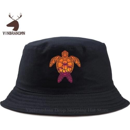New Funny Vector Illustration Tropical Sunset Sea Turtle Design palm unisex Bucket hats camisas logo cotton summer Baseball caps