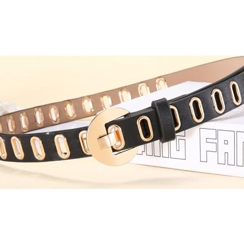Fashion Punk Belt For Women Hot Casual Personality Design Black Brown Waist Strap for Female Gold Pin Buckle PU Leather Belts