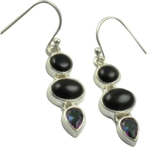 Lovegem Genuine Black Onyx & Mystic Topaz EARRINGS 925 Sterling Silver, 40.6mm, AE2136