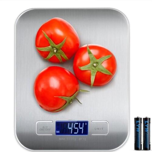 11 lbs/5 Kg Slim Digital Multifunction Kitchen Food Scale, Stainless Steel, backlight LCD (Battery Included)