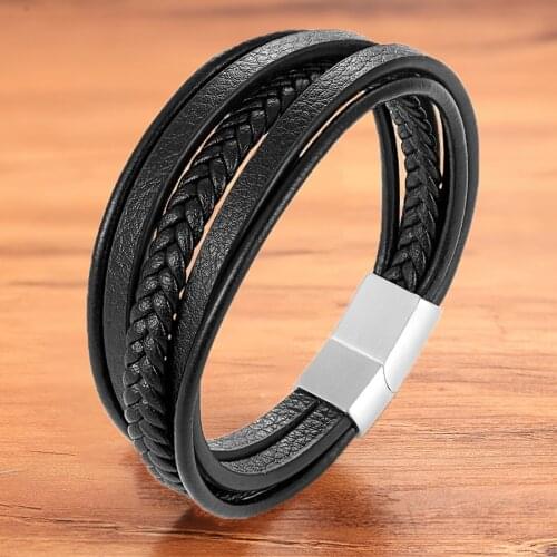 TYO Fashion New Design Genuine Leather Bracelet & Bangle For Men Multi-Layers Handmade Braided Hand Jewelry For Birthday Gift