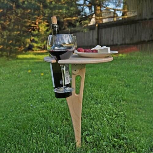 Outdoor Portable Wine Table Foldable Round Desktop Mini Wooden Picnic Easy Carry Camping Garden Furniture Set
