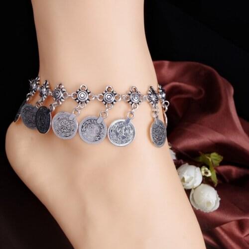 Vintage Silver Color Coin Foot Bracelet Women Turkish Bracelet Anklet Ethiopian Jewelry African Muslim Islam Arab Wedding Gifts