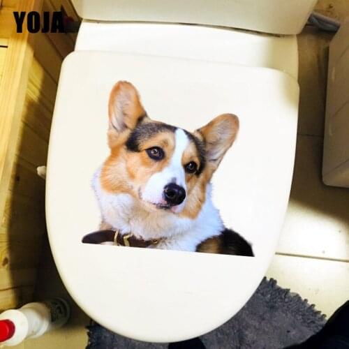 YOJA 21.5×20.5CM Animal Corgi Pet Dog WC Toilet Sticker Creative Home Decoration Accessories T1-2461