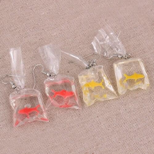 Goldfish Earrings Transparent Bag Long Drop Earrings Jewelry For Women Summer Bohemian Statement Goldfish Ear Hook Earrings
