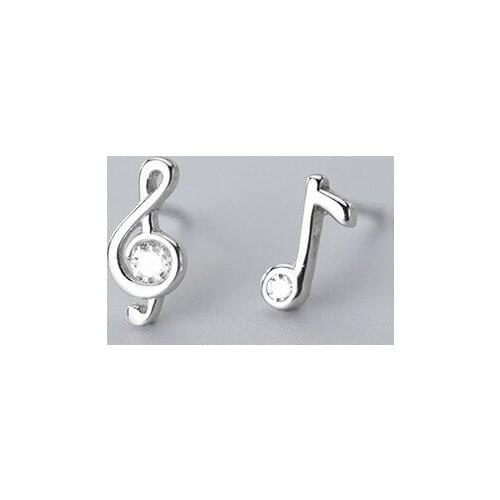 MloveAcc 100% Solid 925 Sterling Silver Zirconia Sweet Cute Music Note Stud Earrings Fashion Jewelry for Women Pierced Earring