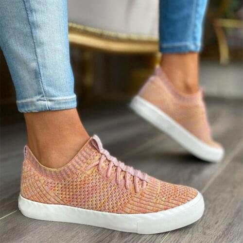 2021 Women Knitted Lace Up Sneakers Womens Casual Platform Flat Female Comfort Walk Shoes Ladies Fashion Footwear Big Size