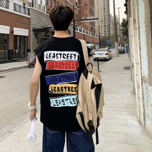 Vest Waistcoat Mens Personality Hip-Hop Fashion Sleeveless T-shirt Loose Fashion Summer Sports Short Sleeve Outer Wear