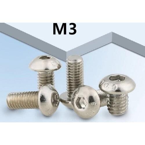 100PCS M3x6/8/10/12/16/20/25mm GB70.2 10.9 nickel plating Round Head Screws Mushroom Hexagon Socket Button Head Screw ISO7380