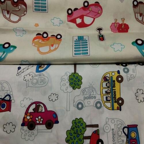 50x40cm Cute Beige White 40x50cm 2pcs Cartoon Car Cotton Fabric Bundle DIY Sewing