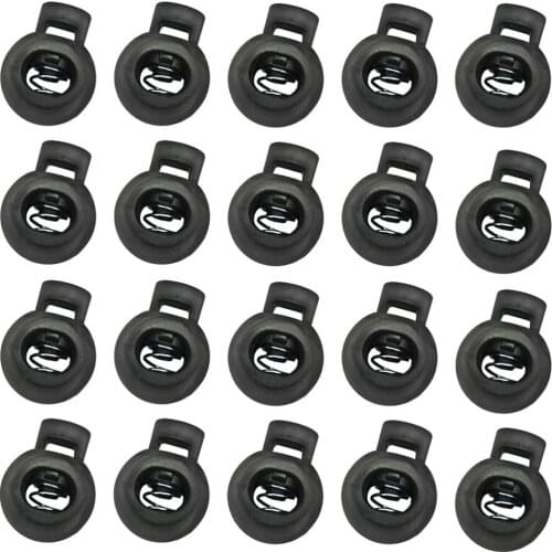 20 Pcs Plastic Spring Stop Toggle Cord Locks End Black Round Ball Shaped 7NK88