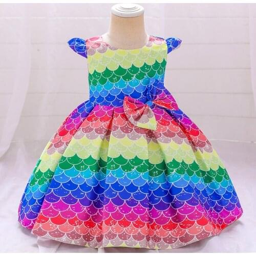2021 Summer Holiday Child Clothes 1st Birthday Dress For Baby Girl Baptism Princess Dresses Color Contrast Party Dress Vestidos