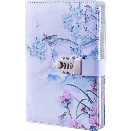 215*150mm Chinese Style Color Printing Code Password Notebook Diary Lock Thick Handbook Girl Stationery Exquisite Gift Notepad