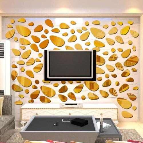 AsyPets 3D Mirror Wall Sticker Oval Cobble Stone Bathroom Porch Ceiling Decorative Decal