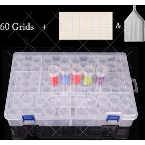60 Grids Diamond Storage Bottle, Round Container Case for Diamond Painting Embroidery Stone, Beads Organizers with Label Tray