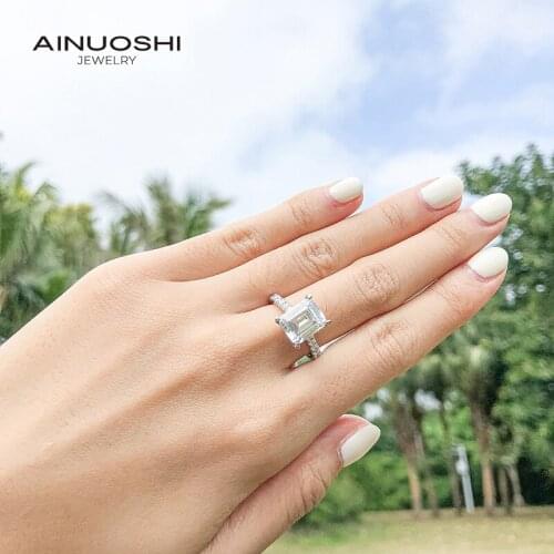 AINUOSHI 8x10mm Emerald Cut SONA Diamond Silver Engagement Rings For Women Sterling Silver Fashion Rings Gift