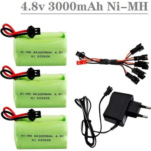 4.8v 3000mAh Rechargeable Battery Pack For RC Cars Robots Tanks Gun Boats AA 4.8v NiMH Battery Charger Sets for RC TOYs Guns