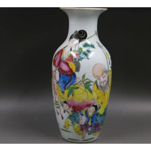 Antique QingDynasty porcelain vase,Pastel character Birthday bottle,Hand-painted crafts,Decoration,Collection&Adornment