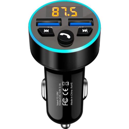 FM Transmitter Car Charger LED Light Ring Bluetooth 5.0 QC 3.0 3.1A Quick Charge TF Card/U-Disk/MP3 Player Phone Accessories