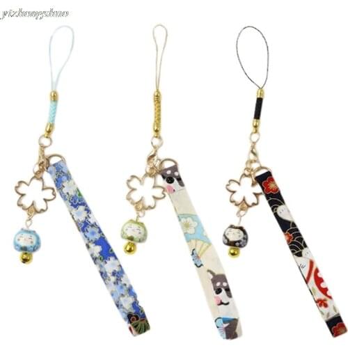 1pc Ribbon Fortune Cat Sakura Bell Mobile Phones Chain Pendant Lucky Pendant Llavero Keyrings