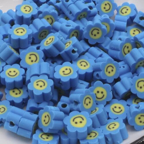 Blue Smile Flowers Polymer Clay Spacer Beads Sun Flower, for Jewelry Making,Earring Making Necklace Accessories 10MM