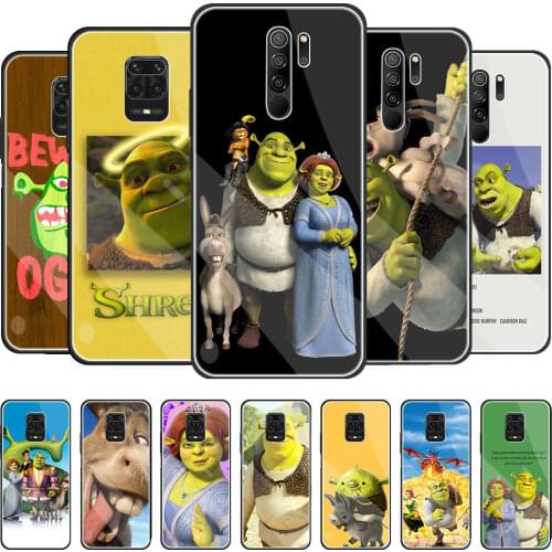 Phone Case For Xiaomi Redmi Note 9S 9 10 8 Pro 8T 7 8A 9A 9C Glass Cover For Xiaomi Poco X3 NFC Shell Shrek