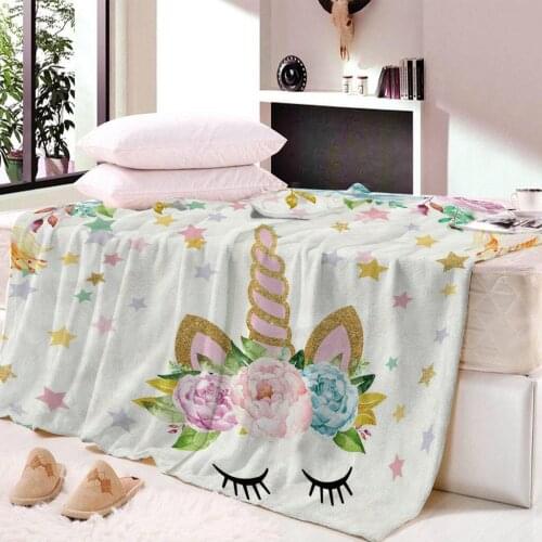 Baobei 3D Unicorn Flowers Thin Throw Blanket Super Soft Printed for Kids Sherpa Blanket Summer bedsheet Travel Dropshipping