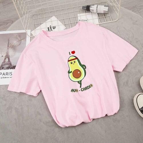 Graphic T Shirts Vintage Love Avocado Print Summer Tee Shirts for Women Cartoon Print Tee Woman Tee Fashion Cartoon Print Top
