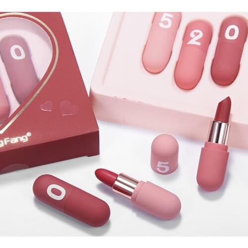 Hot 3PCS Mini Capsule Velvet Matte Lip Glaze Long Lasting Moisture Waterproof Non-marking Lipstick Non-stick Cup Smooth TSLM1