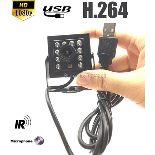 H.264/YUY2/MJPG 850nm IR Led Mini 40*40mm Night Vision Aluminum Body1080P Micro IR Infrared Usb Camera UVC With Microphone