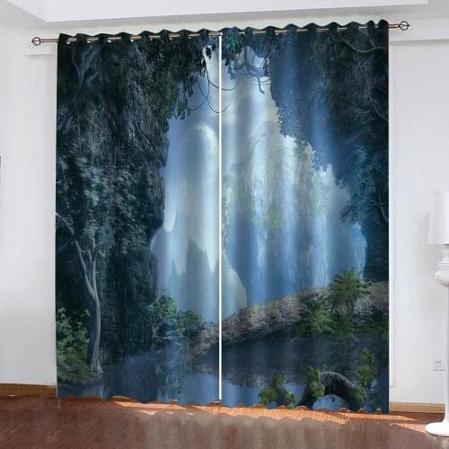 Customized 3d curtains new window balcony thickened windshield blackout green forest curtains 3d stereoscopic curtains