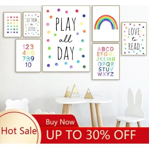Water color Rainbow Alphabet Canvas Painting Playroom Decor Educational Poster Kids Wall Art Canvas Prints Neutral Nursery Decor