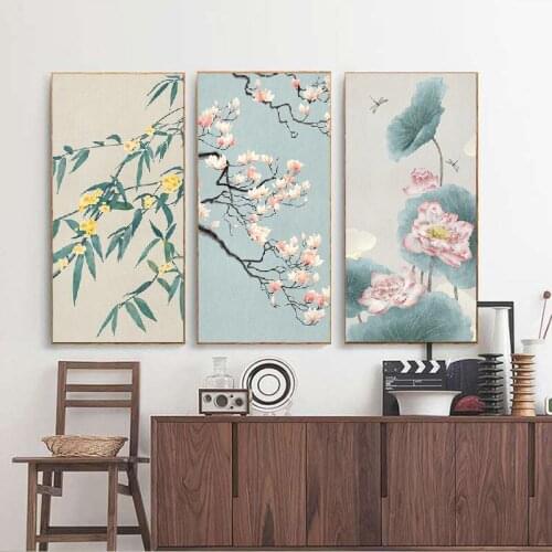 Chinese original flower canvas painting poster and printing traditional decorative wall art picture living room bedroom corridor