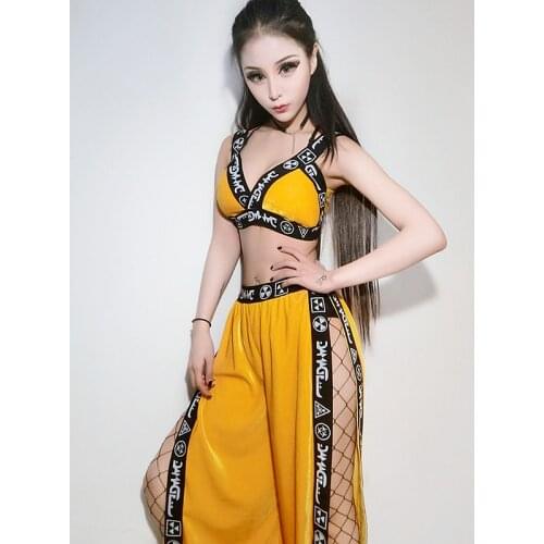 Sexy Beyonce Dance Costume Women Yellow Set Stage Performance club Dancer Costume Bar DJ DS Hip Hop Jazz Dance Costume