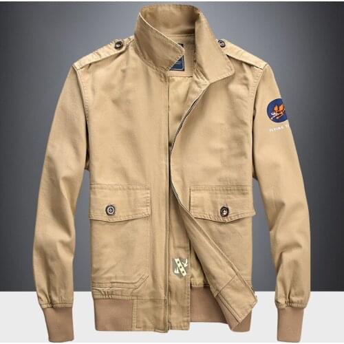 Fashion Mens Clothing Spring and Autumn Stand-up Collar Loose Coats 100% Cotton Multi-pocket Retro Tooling Jacket Windbreaker