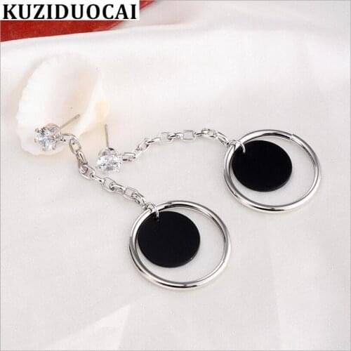Kuziduocai New Fashion Fine Jewelry Modern Zircon Circle Round Tassel Stud Earrings For Women Gifts Brincos Pendientes E-3