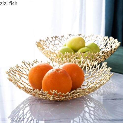 Iron Art Round Fruit Plate Metal Hollow Out Snack Tray Coffee Table Decorative Plate Fruit Dish Household Decoration Tableware