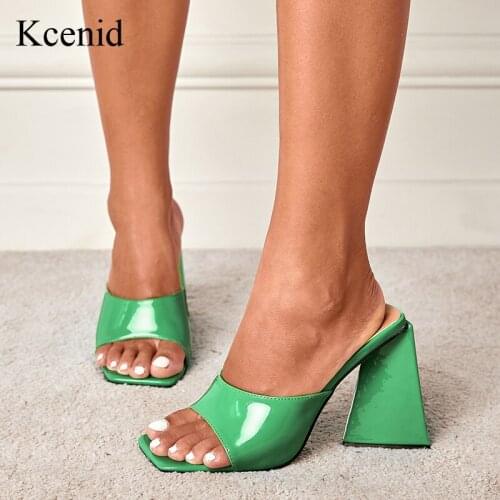 Kcenid Black Green Shoes Woman New Trendy Summer Mules Women Strange Heels Slip On Party Nightclub Slippers Shoes Big Size 35-42