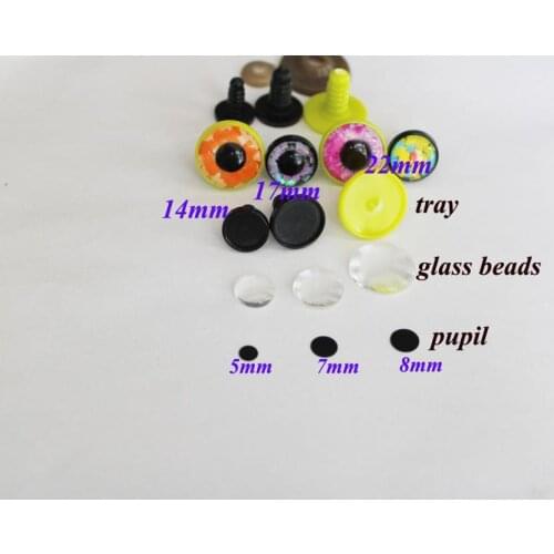 20set Hot handscraft eyes empty tray 14mm 17mm 22mm round shape tray+ glass beads+ black pupil for BJD plush crochet doll