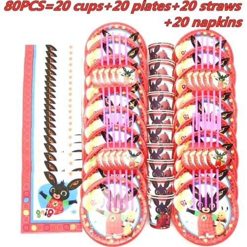 Bing Rabbit Theme Birthday Party Decoration Bing Party Supplies For Kid Paper Cup Plate Straw Napkin Cartoon Party Tableware set