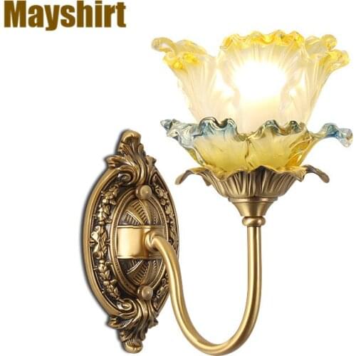 Nordic Copper Stained Glass Wall Lamp Modern Living Room Bedroom Decor Kitchen Led Wall Lights Stair Study Mirror Light Fixtures