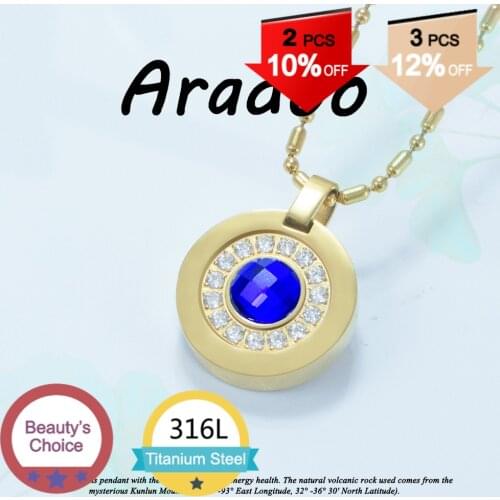 Aradoo Gold Round Sapphire Pendant Necklaces Zircon Stone Pendant Bio Negative Ion Quantum Pendant / Health Necklace Pendant