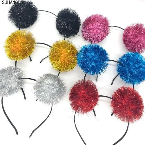 Cute Girls Colorful Fluffy Fur Ball Headband Kids Girls Women Princess Headdress Hair Accessories Party Pompon Headwear