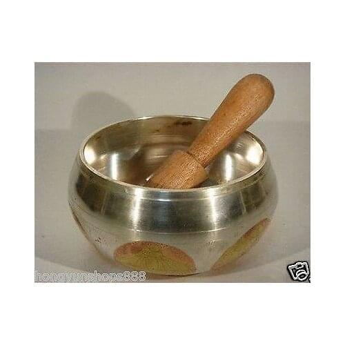 ASIAN TIBETAN SILVER COPPER GOLD-PLATING SINGING BOWL 8cm