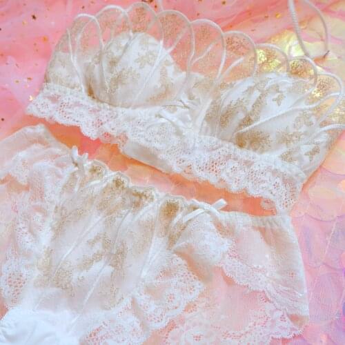French Fairy Girl Teens Romantic Bra and Panti Set Lace Underwear Women Wire Free Bra Brief Sets Lolita Lingerie Soutient Gorge
