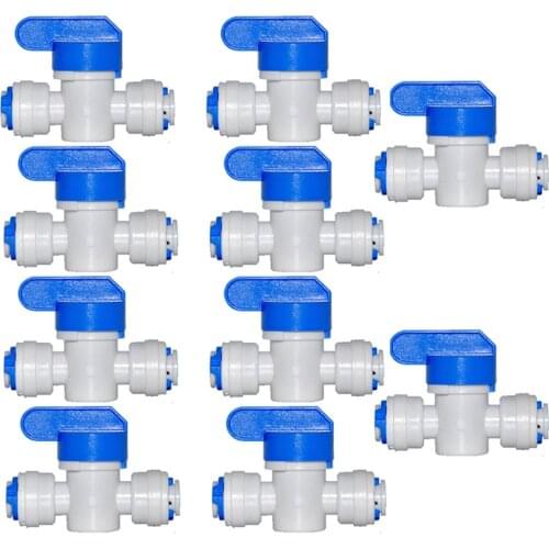 10 PCS OD 3/8"Ball valve switch Quick connection 3/8 inch quick union on-off direct connection RO Water purifier pipe fitting