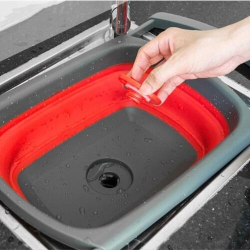 Silicone Kitchen Fruits Fresh Vegetables Collapsible Colander Square Over The Sink Colander Wash Basin